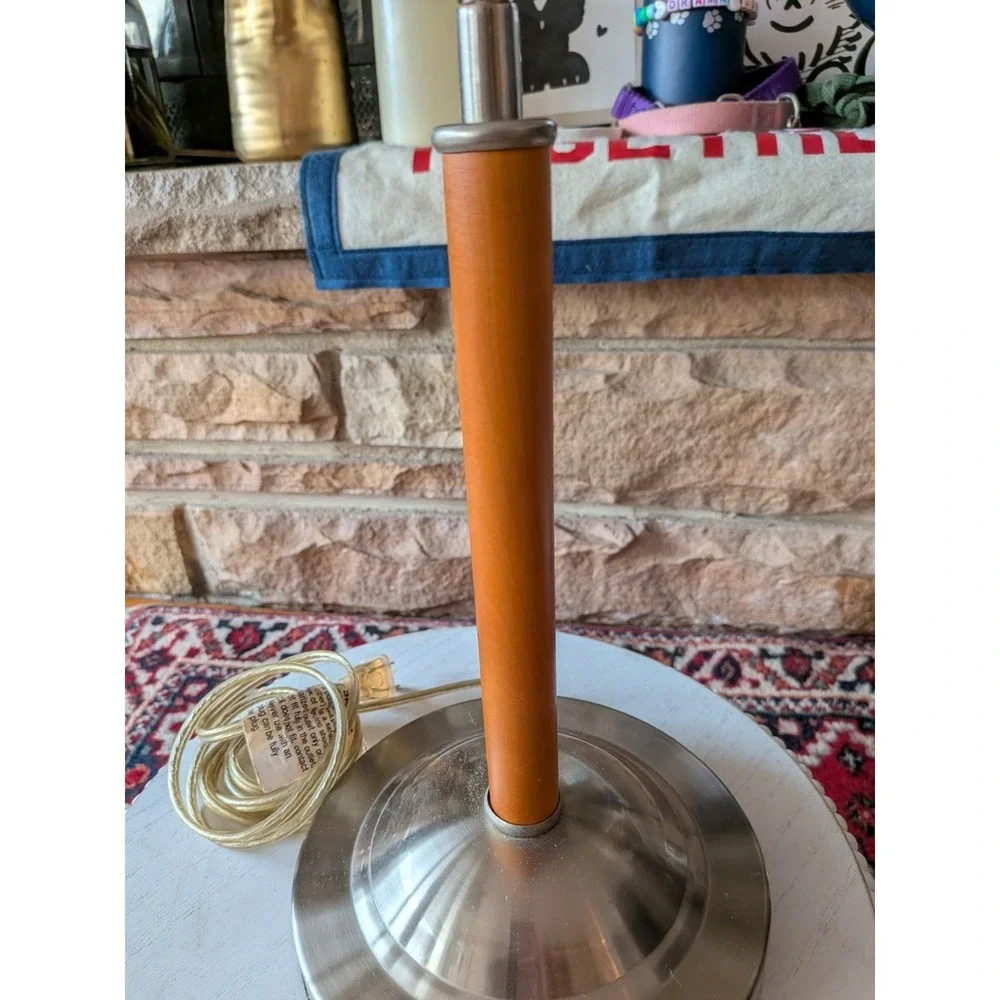 Vintage Mid-Century Gooseneck Desk Lamp – Brushed Nickel & Orange/Wood Tone Stem